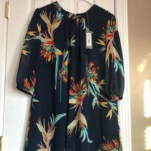 NY&CO chiffon navy blue flower print dress NWT